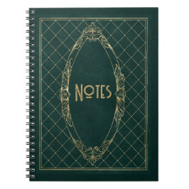 Caderno Espiral Notebook com quadro verde e Dourado em ornamentado