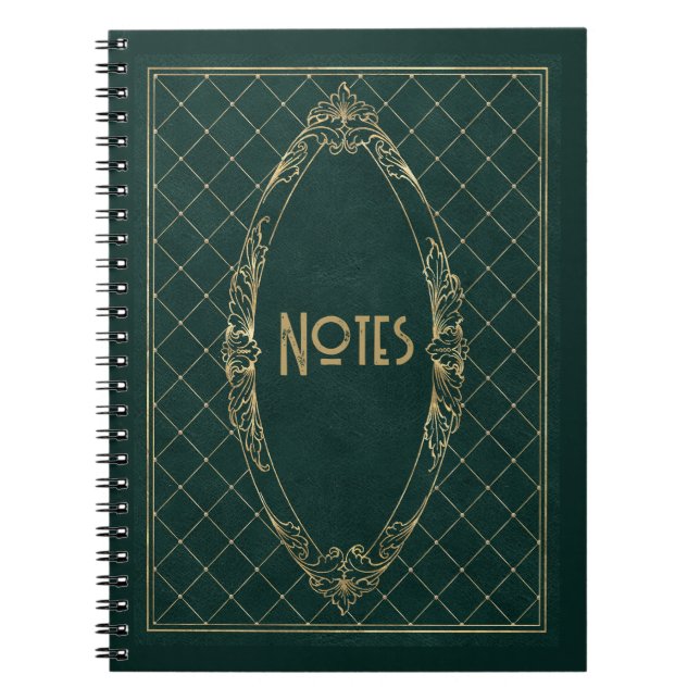 Caderno Espiral Notebook com quadro verde e Dourado em ornamentado (Frente)
