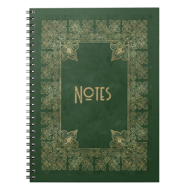 Caderno Espiral Notebook com quadro verde e Dourado em ornamentado (Frente)