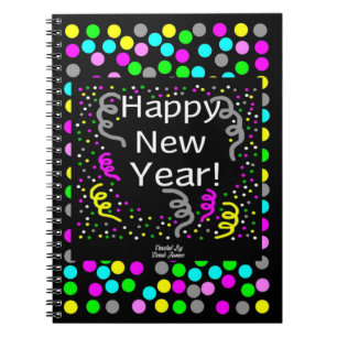 Caderno Espiral Notebook com saudações de feliz ano novo
