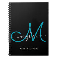 Notebook com Script Chic Black Teal Monograma Mode