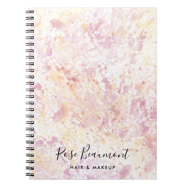 Caderno Espiral Notebook com Script de Aquarela Amarelo Cor-de-Ros (Frente)