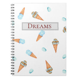 Caderno Espiral Notebook com Sorvetes de Aquarela Romântica