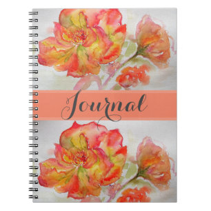 Caderno Espiral Notebook cor d'água floral cor laranja cor de lara