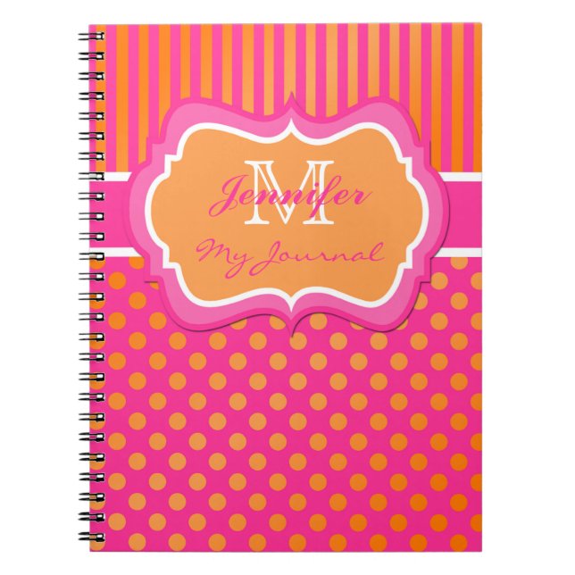 Caderno Espiral Notebook cor-de-laranja-rosa com Diário em faixa (Frente)