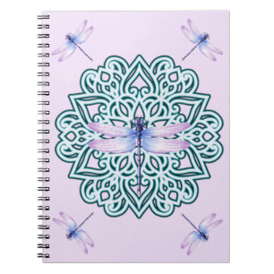Caderno Espiral Notebook cor-de-rosa-azul-roxo Mandala Dragonfly