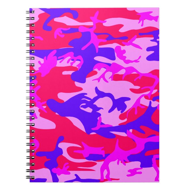 Caderno Espiral Notebook cor-de-rosa claro e camuflagem azul (Frente)