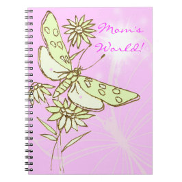 Caderno Espiral Notebook cor-de-rosa com borboleta Limão