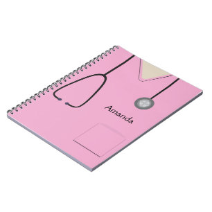 Caderno Espiral Notebook cor-de-rosa com escrutínio médico