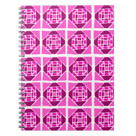 Caderno Espiral Notebook cor-de-rosa com padrão de colcha