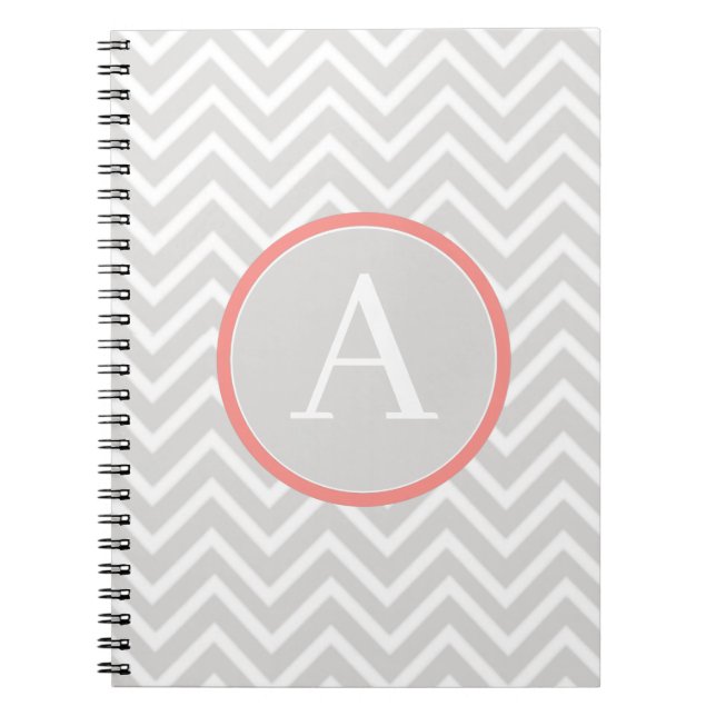 Caderno Espiral Notebook Coral Chevron Monograma (Frente)
