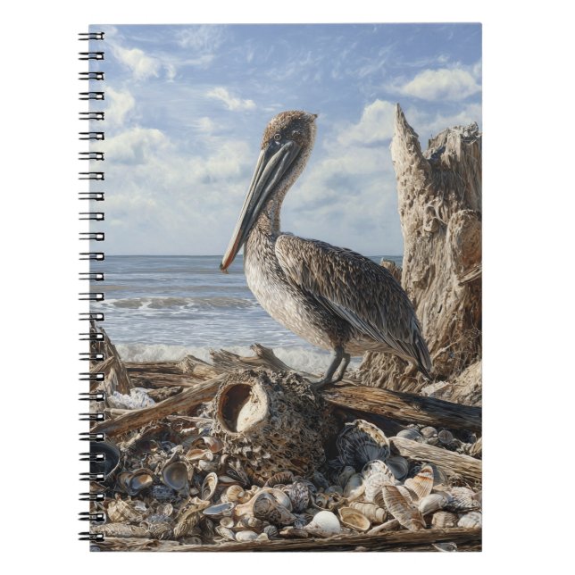 Caderno Espiral Notebook Costeiro Pelican Seashell Beach (Frente)
