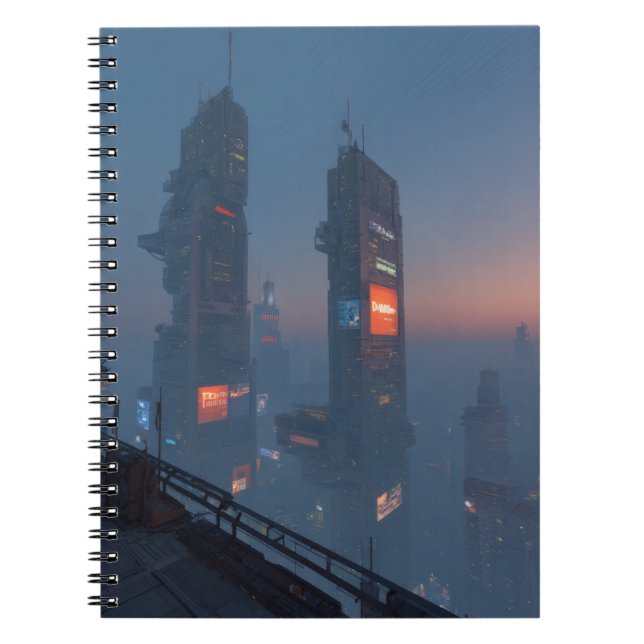 Caderno Espiral Notebook Cyberpunk Skyline Fog (Frente)