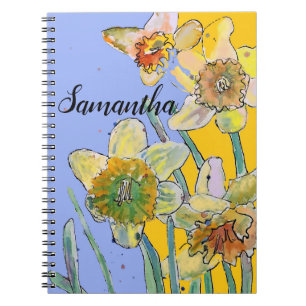 Caderno Espiral Notebook Daffodil Watercolor Diário Floral Mulher