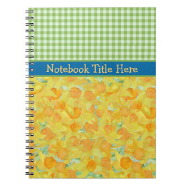 Caderno Espiral Notebook Daffodils e Check Gingham para Personaliz