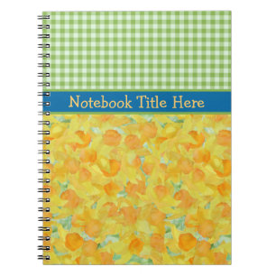 Caderno Espiral Notebook Daffodils Personalizado e Check Gingham