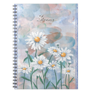 Caderno Espiral Notebook Daisy Flower - Design Floral de Aquarela