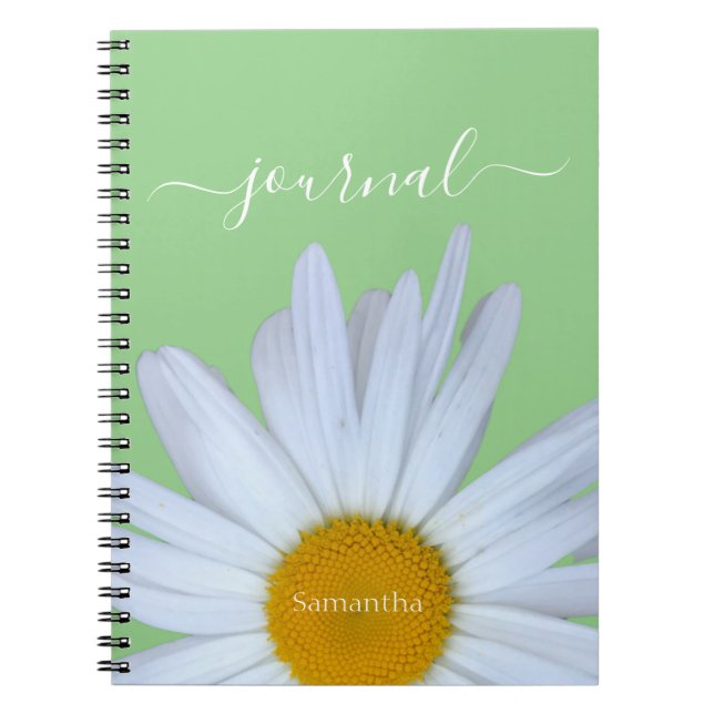 Caderno Espiral Notebook Daisy Green White Script Spiral (Frente)