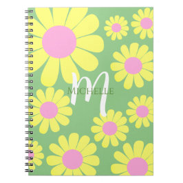 Caderno Espiral Notebook Daisy Yellow Green Monograma