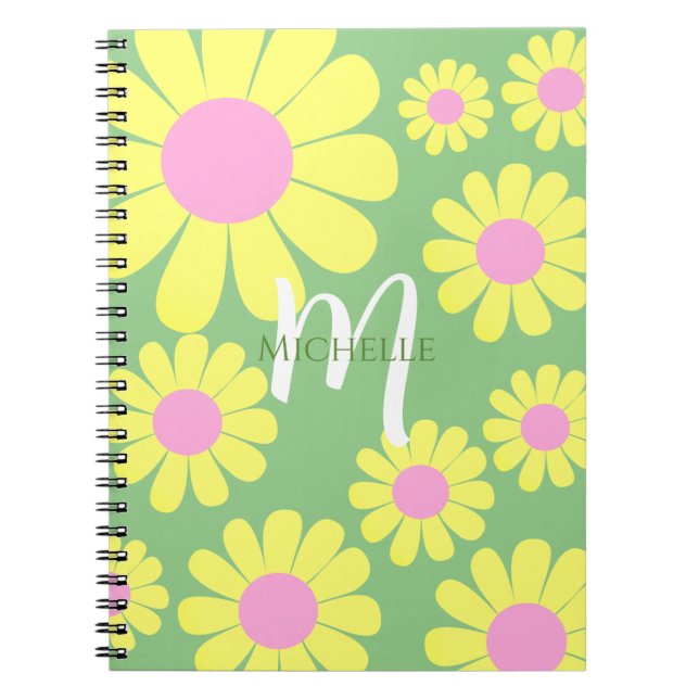 Caderno Espiral Notebook Daisy Yellow Green Monograma (Frente)