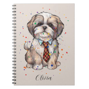 Caderno Espiral Notebook Dapper Shih Tzu - Cachorro Aquarela com G