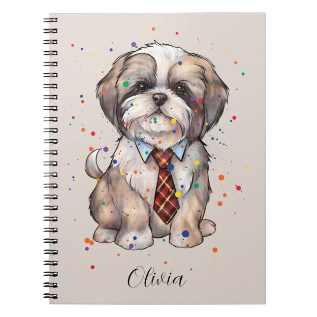 Caderno Espiral Notebook Dapper Shih Tzu - Cachorro Aquarela com G (Frente)