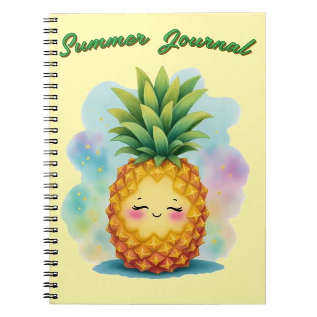 Caderno Espiral Notebook de abacaxi feliz Diário Summer (Frente)