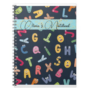 Caderno Espiral Notebook de alfabeto monstro bonito