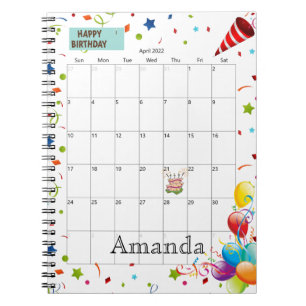 Caderno Espiral Notebook de aniversário feliz para o calendário 