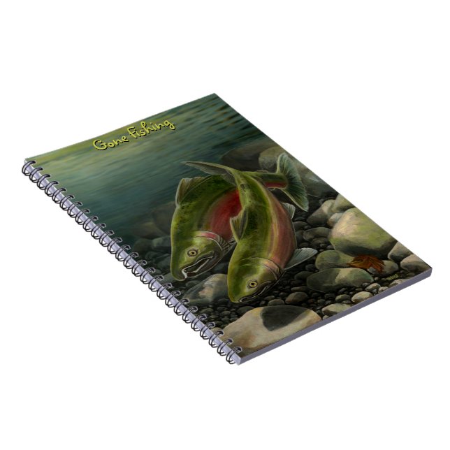 Caderno Espiral Notebook de Arte de Salmão de Coho Personalizado d (Lado Direito)