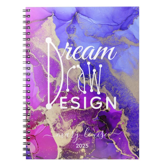 Caderno Espiral Notebook de arte Dourada, cor-de-rosa Abstrato (Frente)
