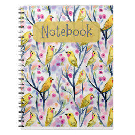 Caderno Espiral Notebook de aves amarelas