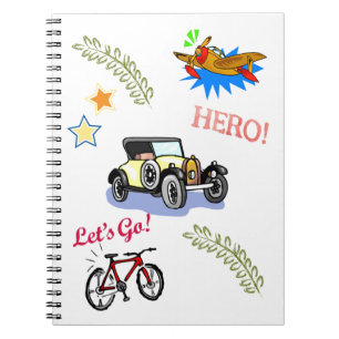 Caderno Espiral Notebook de avião biciclo-herói