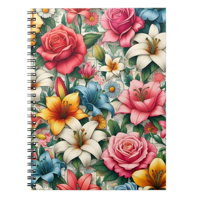 Caderno Espiral Notebook de Azulejo de Beleza Botânica (Frente)
