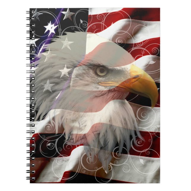Caderno Espiral Notebook de bandeira da águia americana (Frente)