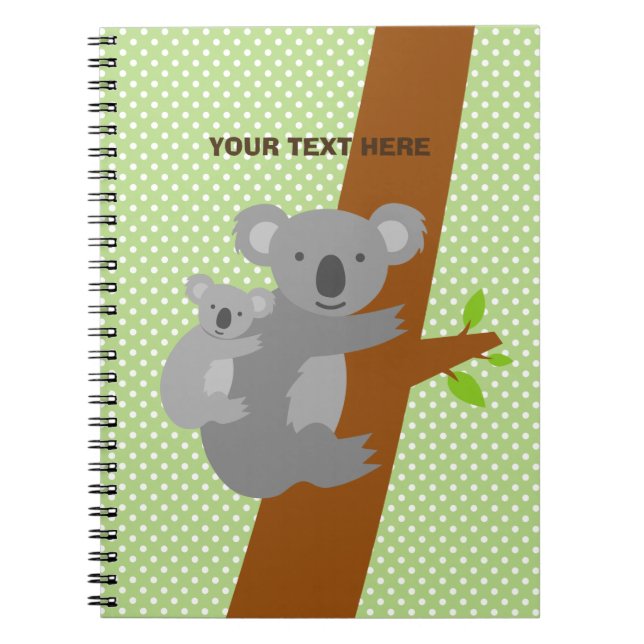 Caderno Espiral Notebook de bolinhas de urso coala fofo personaliz (Frente)