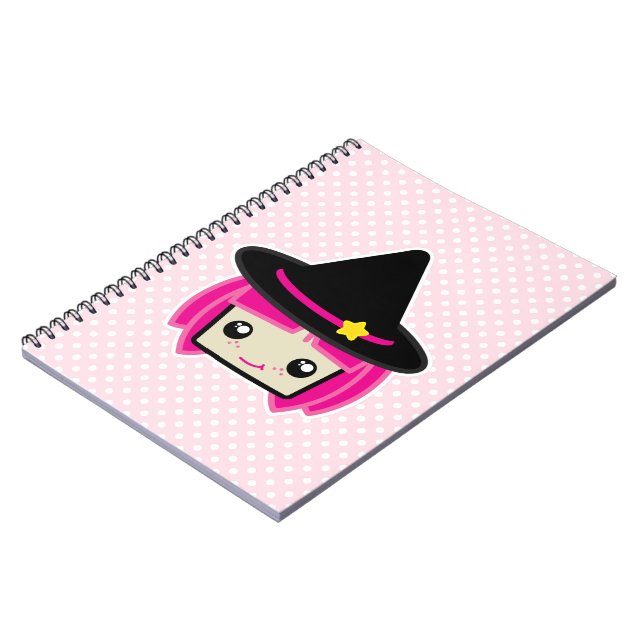 Caderno Espiral Notebook de bruxa-rosa Kawaii (Left Side)