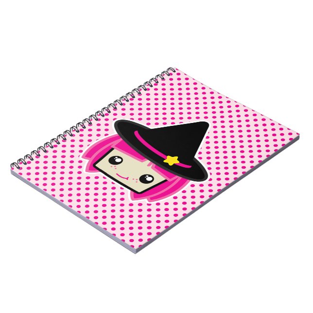 Caderno Espiral Notebook de bruxa-rosa Kawaii (Left Side)