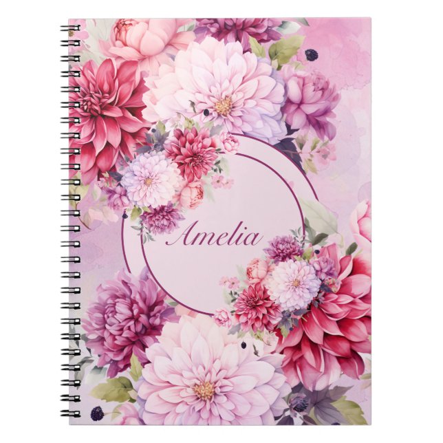 Caderno Espiral Notebook de Buquê Floral Elegante Watercolor (Frente)
