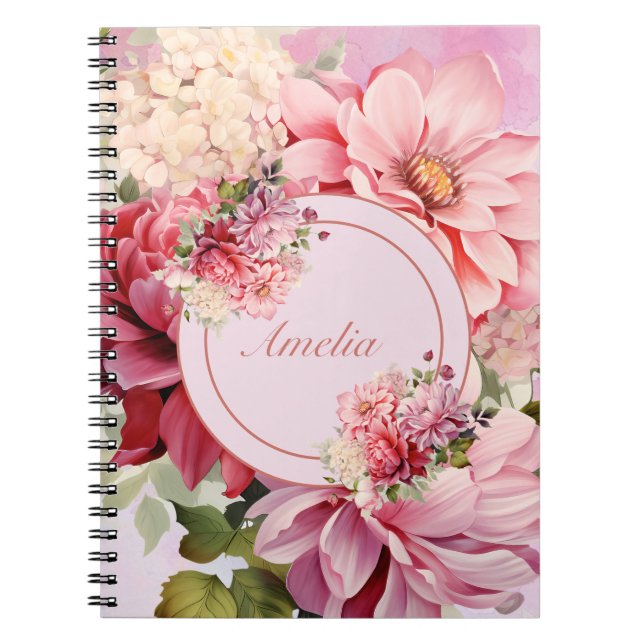 Caderno Espiral Notebook de Buquê Floral Elegante Watercolor (Frente)