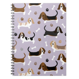 Caderno Espiral Notebook de Cachorro Basset e Pinças