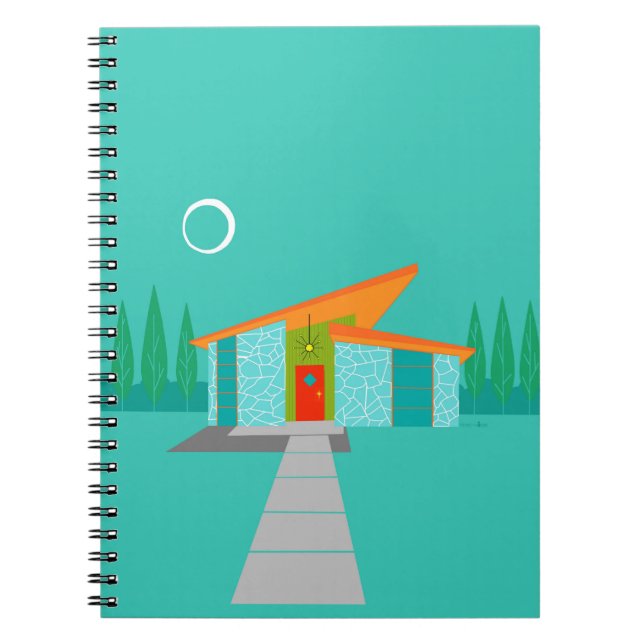 Caderno Espiral Notebook de Cartoon House na Era do Espaço (Frente)