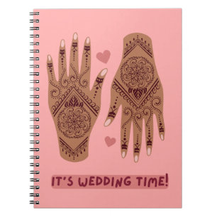 Caderno Espiral Notebook de casamento com henna mehndi mãos design