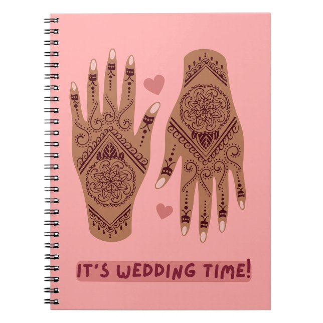 Caderno Espiral Notebook de casamento com henna mehndi mãos design (Frente)
