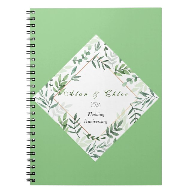 Caderno Espiral Notebook De Casamento Verde Botânico Com Foto Espi (Frente)