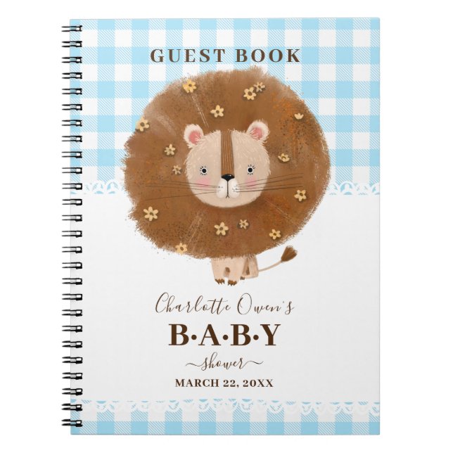 Caderno Espiral Notebook de Chá de fraldas azul de leão-bebê bonit (Frente)