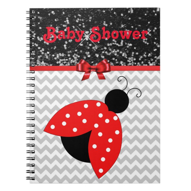 Caderno Espiral Notebook de Chá de fraldas Ladybug vermelho e pret (Frente)