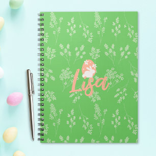 Caderno Espiral Notebook de coelho verde da Páscoa personalizado