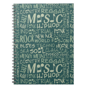 Caderno Espiral Notebook de Colagem de Palavras de Genres de Músic