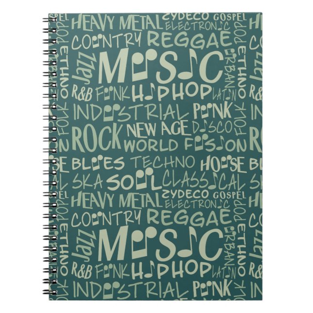 Caderno Espiral Notebook de Colagem de Palavras de Genres de Músic (Frente)